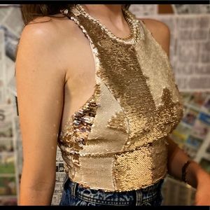 Gold sequin Zara crop top